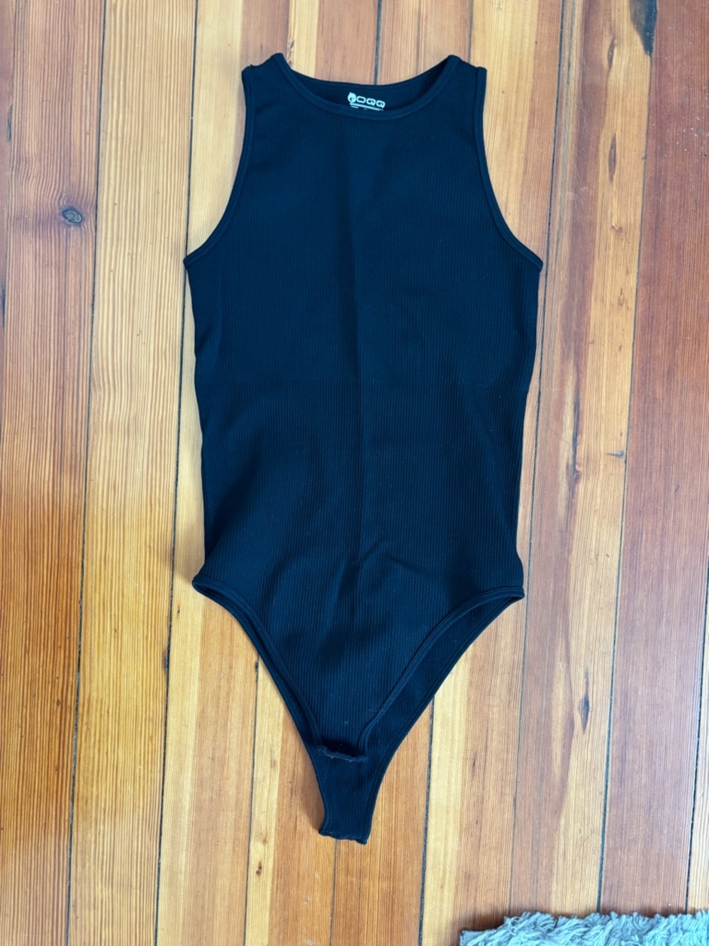 Black Ribbed Tank One-Piece Bodysuit - Unbranded